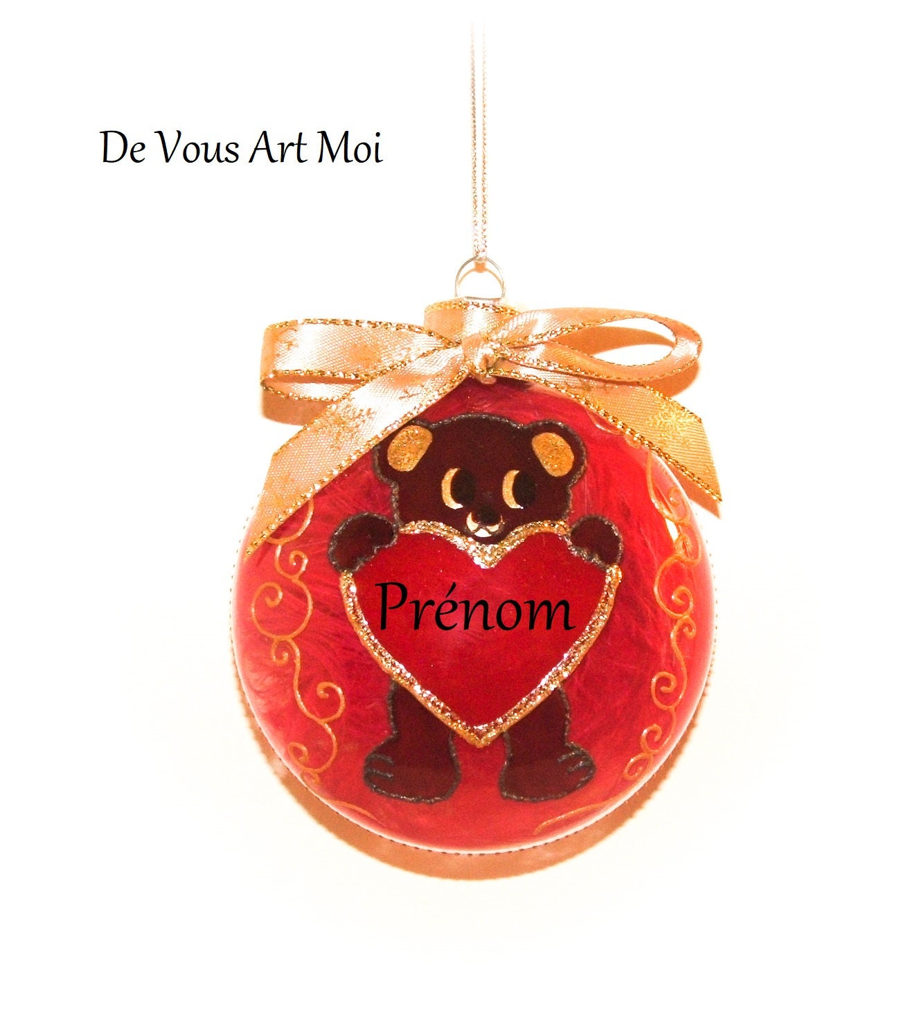 Boule Noël Prénom Personnalisé, Boule Ourson Noël Enfant, Verre Peint Main