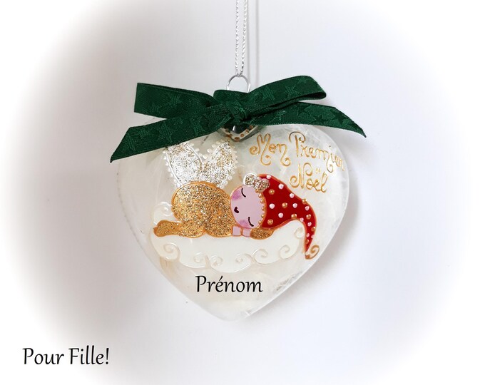 Boule de noël Premier noël bébé fille personnalisée boule Noël verre peint main fée lutine elfe artisanale