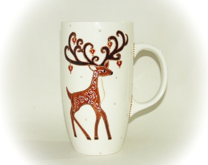 Mug tasse porcelaine céramique,cadeau thème renne cerf,mug original grande contenance,fait main artisanal