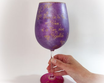 Verre à vin coloré original citation grand verre multicolore peint main artisanal