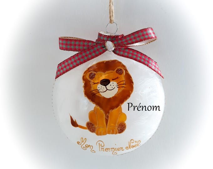 Boule mon premier noël lion peint main personnalisée dessin illustration artisanale