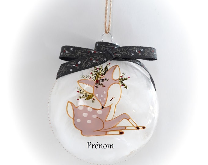 Boule de noël personnalisée verre illustration faon fait main artisanale