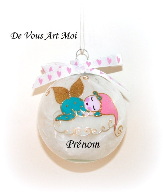 Boule Noël Bébé Personnaliséepeinte Main10cm En Verrefée Ange Elfe Lutinprénom Personnaliséartisanale
