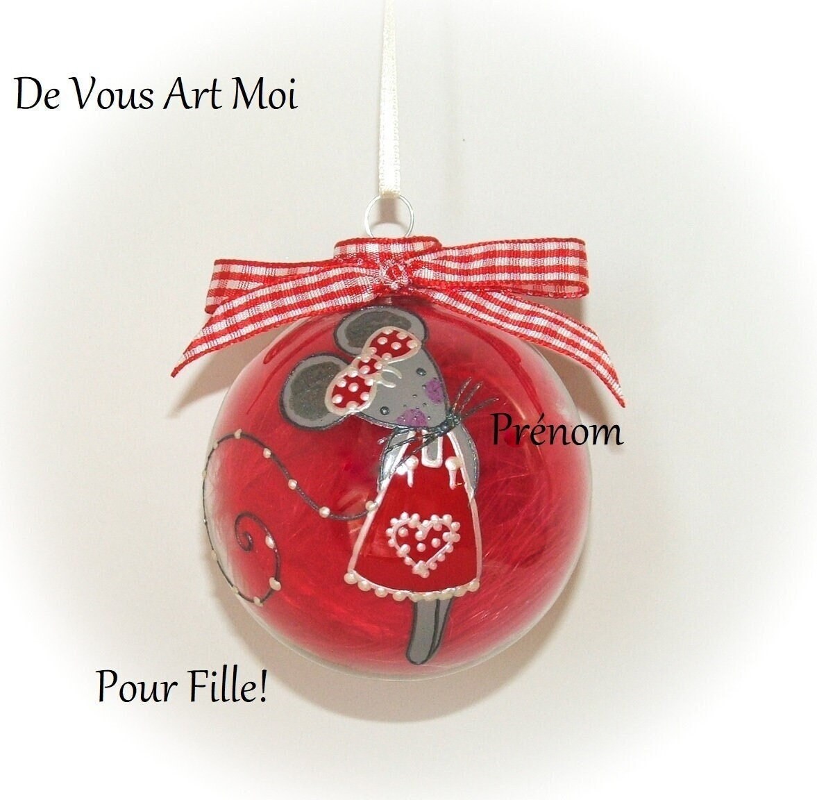 Boule Noël Personnalisée Fille Prénom, Boule Verre Fille, Cadeau Noël Personnalisable Enfant, Peint 
