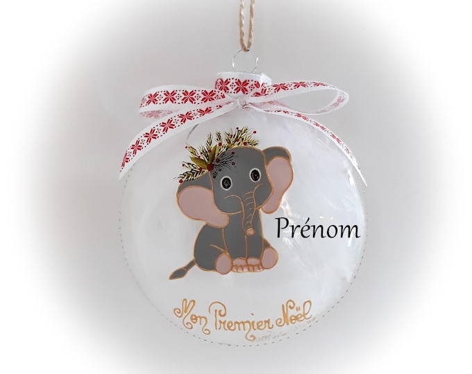 Boule Noël personnalisé verre illustré ourson nounours de Noël peinte main artisanal
