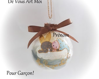 Boule de noël premier noël garçon prénom personnalisé bébé lutin ange de noël peint main