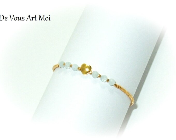 Bracelet coeur Aigue Marine,bracelet pierre Aigue Marine,fait main,bracelet plaqué or 24K
