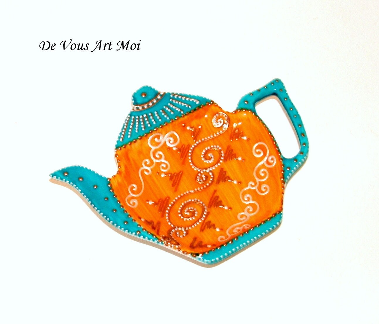 Théière Porcelaine Peinte, Repose Sachet de Thé, Artisanal Fait Main