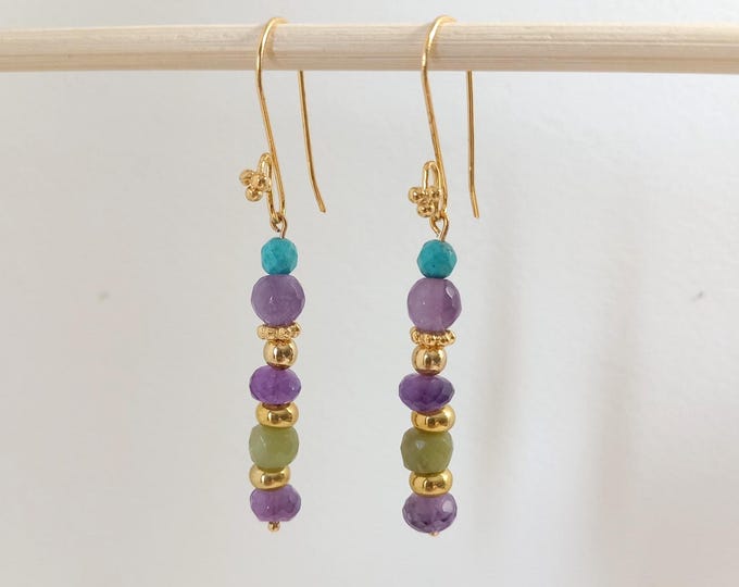Handmade gold-plated earrings with genuine natural semi-precious stones