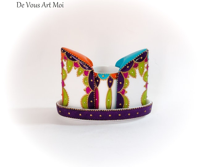 Salière Poivrière cure dent ensemble porcelaine céramique original coloré fait main artisanal