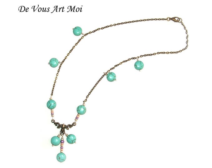 Collier turquoise bohème,fait main,ras du cou femme,bijou bohème chic,turquoise et bronze,collier pour femme,réalisé à la main,artisanal