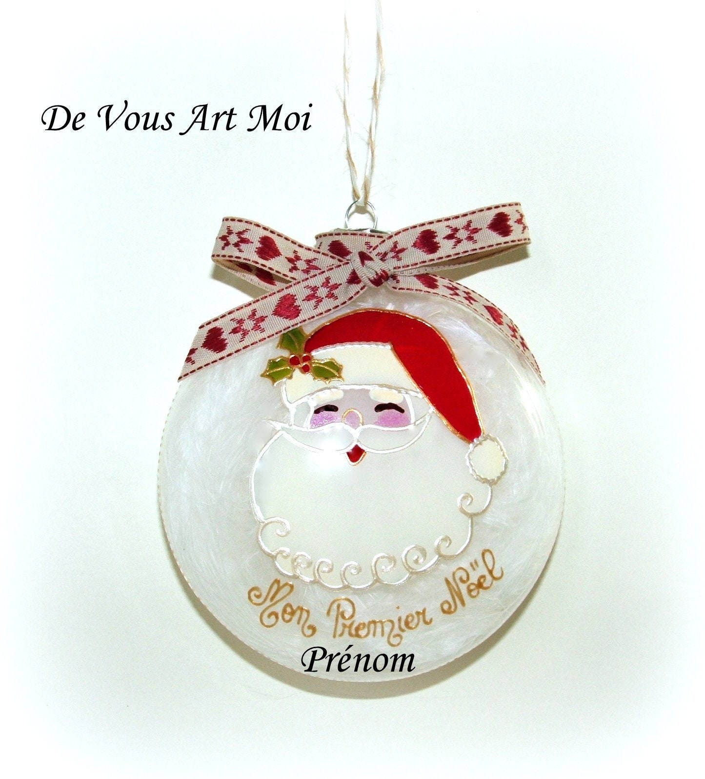 Boule Premier Noël bébé,boule de noël Père Noël,verre peint main,artisanale