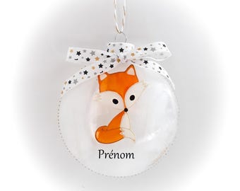 Boule de Noël personnalisé verre dessin renard roux fait main artisanale
