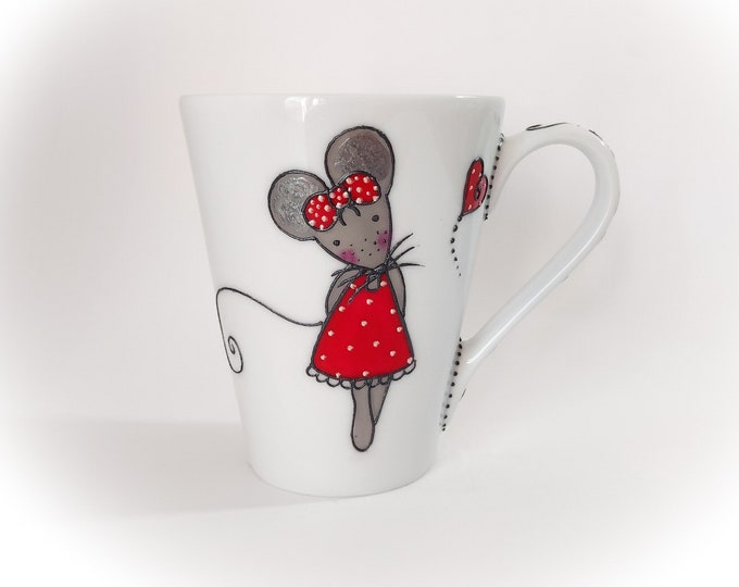 Mug tasse originale porcelaine illustrée souris peinte main artisanale