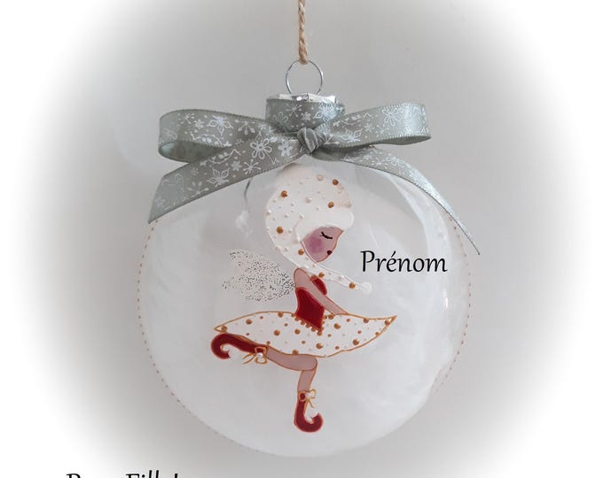 Boule de Noël personnalisée prénom fille Boule fée lutine efle Noël verre peint main artisanal
