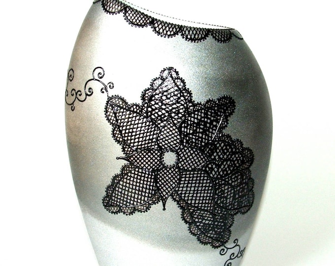 Vase moderne porcelaine peinte,vase noir gris argent,fait main,artisanal