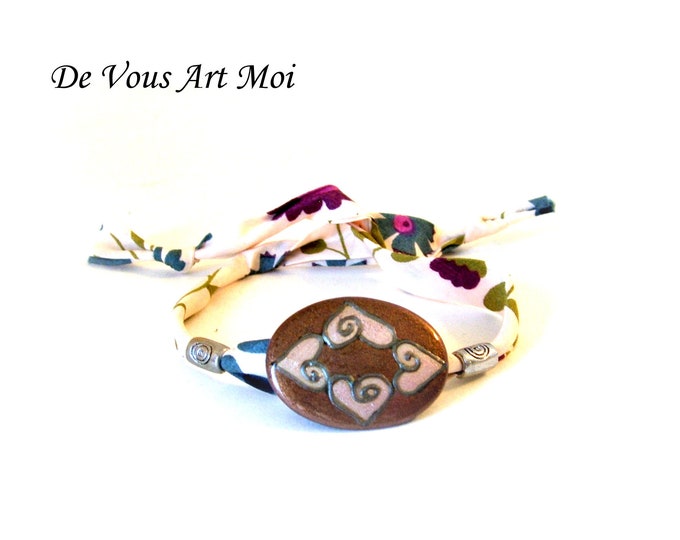 Bracelet Femme bohème,fait main,bracelet liberty,bracelet tissus ajustable,bracelet femme artisanal,bijou peint main,bracelet porcelaine