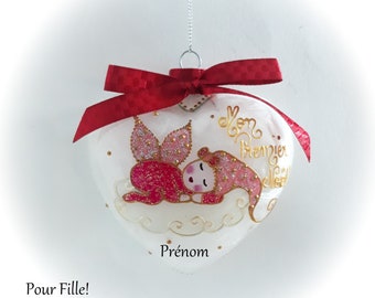 Boule de noël mon premier noël originale noël prénom personnalisé fille fée lutine ange noël fait main artisanale