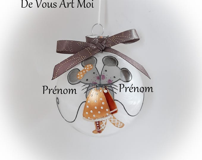 Boule de Noël prénom personnalisé fait main cadeau noël couple peinte main artisanale