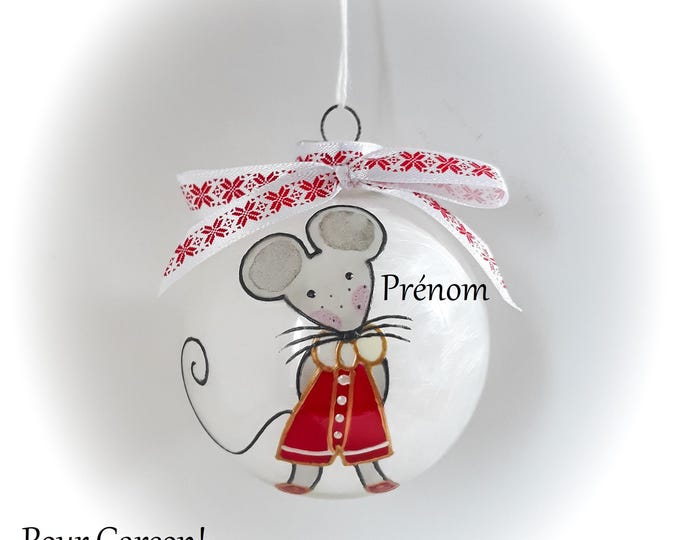 Boule de Noël souris peinte main prénom personnalisée fait main artisanale