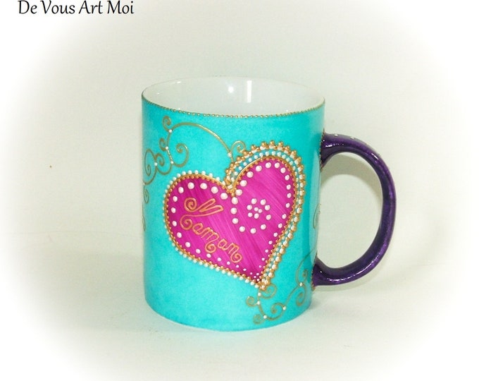 Mug tasse Maman céramique,mug coeur porcelaine colorée,artisanal fait main