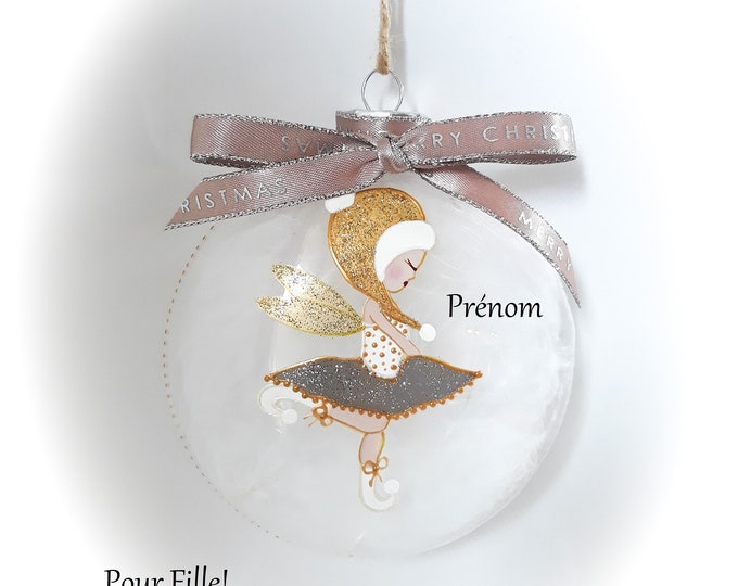 Boule de Noël personnalisée prénom fille Boule fée lutine efle Noël verre peint main artisanal