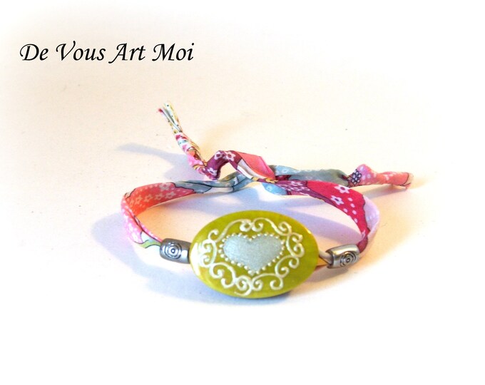 Bracelet Femme bohème,fait main,bracelet liberty,bracelet tissus ajustable,bracelet femme artisanal,bijou peint main,bracelet porcelaine