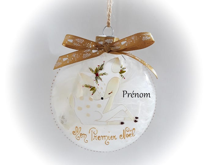 Boule de noël personnalisée mon premier noël illustration faon fait main artisanale