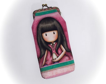 Original illustrated glasses case, printed velvet fabric, handmade coin purse clasp