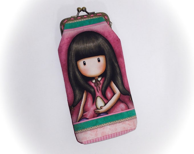 Original illustrated glasses case, printed velvet fabric, handmade coin purse clasp