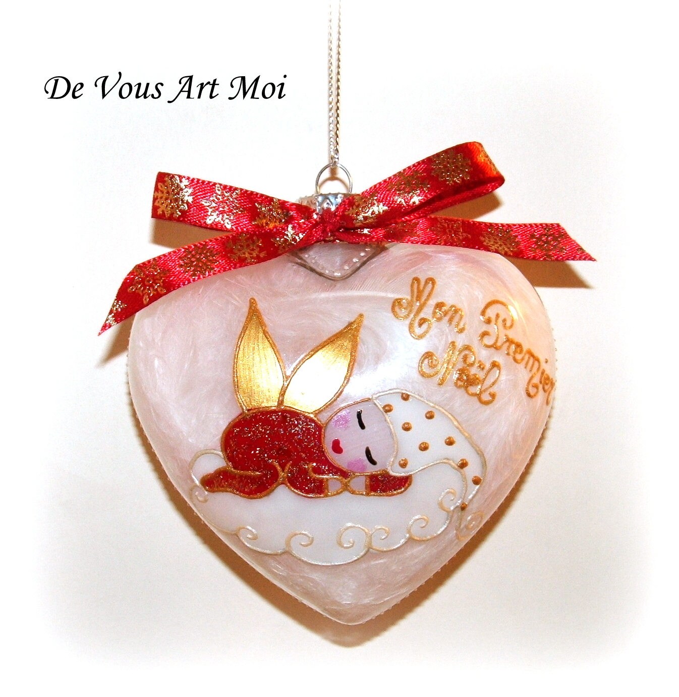 Boule Mon Premier Noël bébé,lutin,ange de noël cœur en verre prénom petit garçon à personnaliser 