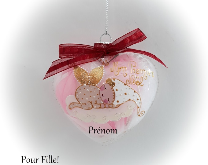 Boule de noël Premier noël bébé ange fille personnalisée boule Noël verre peint main fée lutine elfe artisanale