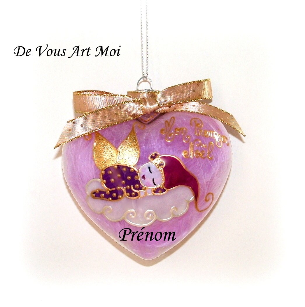 Boule mon premier noël,bébé fée de noël,prénom personnalisé,cœur en Boule mon premier noël,bébé fée de noël,prénom personnalisé,cœur en