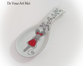 Repose cuillère original céramique porcelaine illustration souris décoré main artisanal
