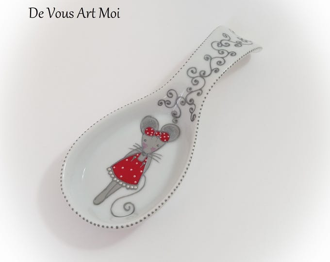 Repose cuillère original céramique porcelaine illustration souris décoré main artisanal