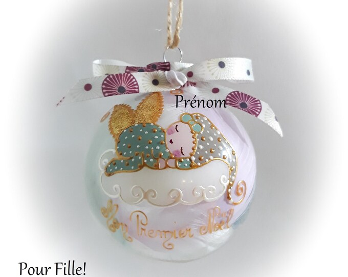 mon premier noël boule personnalisée  fée ange lutine verre illustration peinte main artisanale