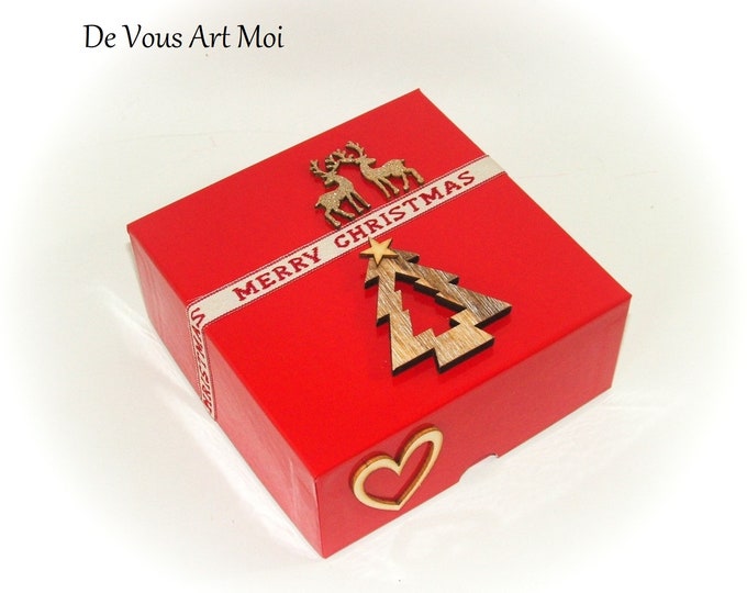 Boite coffret cadeau emballage rouge noël fait main rennes de Noël boite veille de Noël artisanal