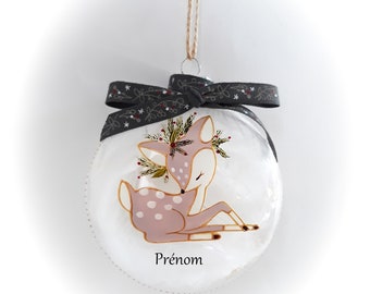 Boule de noël personnalisée verre illustration faon fait main artisanale