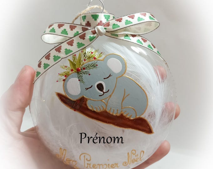 Boule mon premier noël koala prénom personnalisé verre peinte main artisanale