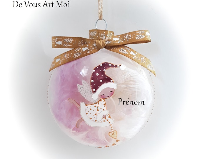 Boule Noël personnalisée prénom fille Boule fée lutine elfe Noël verre peint main artisanal
