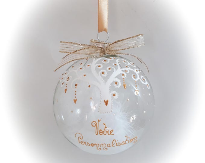 Boule de noël famille personnalisée arbre de Vie fait main en verre peint main artisanale