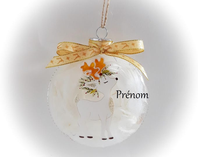Boule de Noël renne personnalisée dessin illustration verre peinte main artisanale