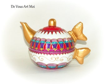Théière Egoiste solitaire céramique porcelaine Papillon coloré fait main artisanal