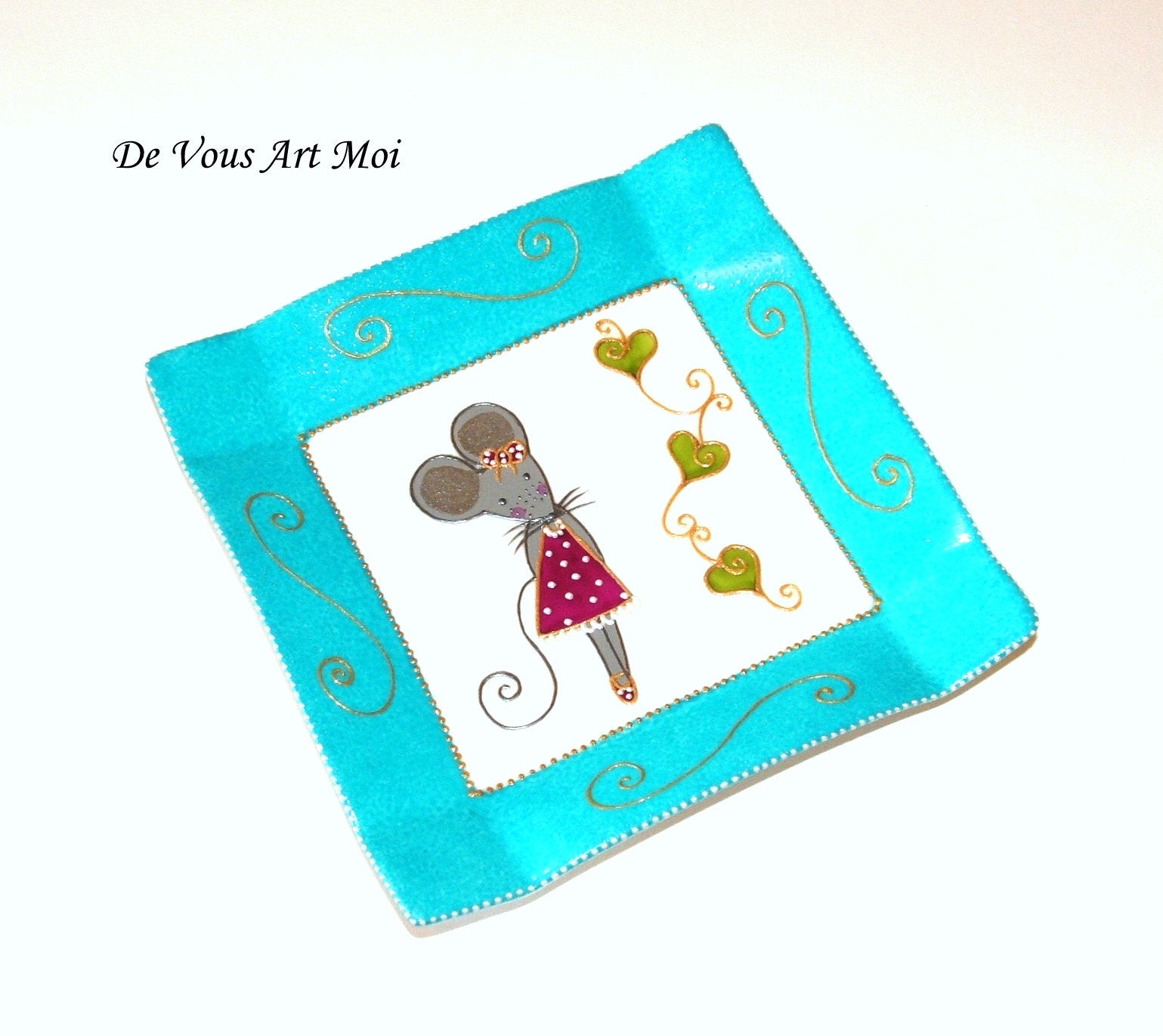 Vide Poche Plat Original, Vide Assiette Porcelaine Illustrée, Fait Main Artisanal