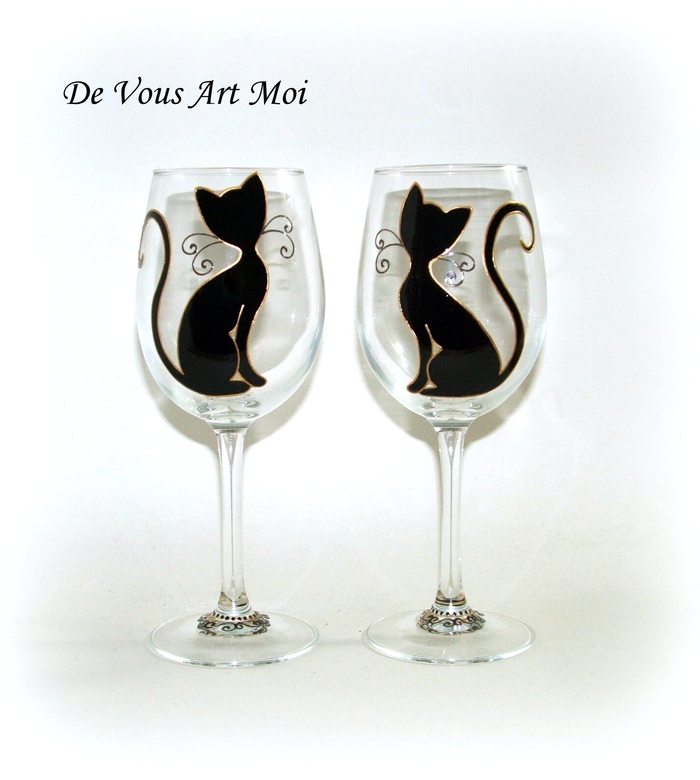 Duo Grands Verres Grand Verre Vin 35cl Verre Vin Chat Peint Main Verre Pied Chat Verre Fait Main Verre Artisanal Verre Peint