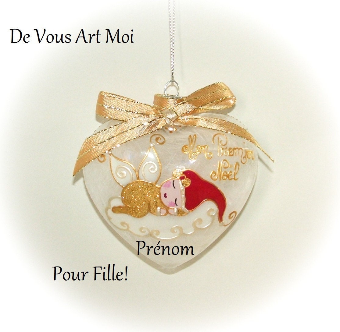 Boule Mon Premier Noël Personnalisée, Boule Noël Prénom Bébé Fille, Ornement Lutine Efle Noël