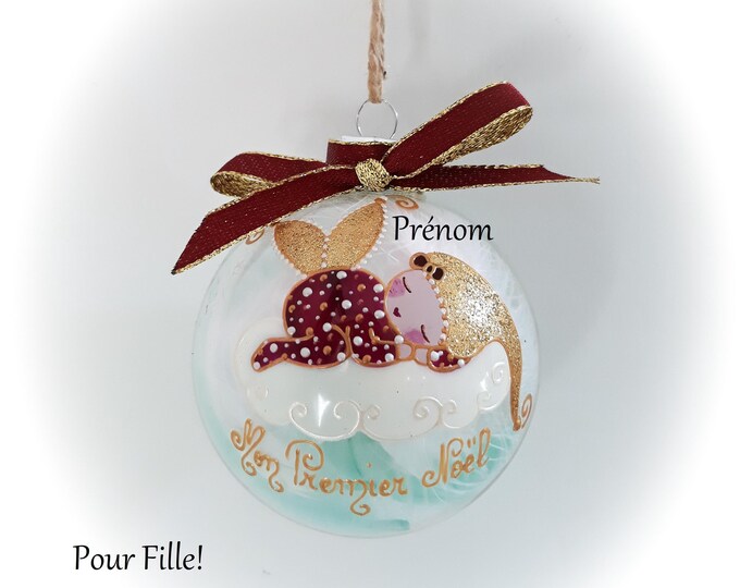 Boule premier noël bébé personnalisé mon premier noël fée ange lutine verre illustration peinte main artisanale