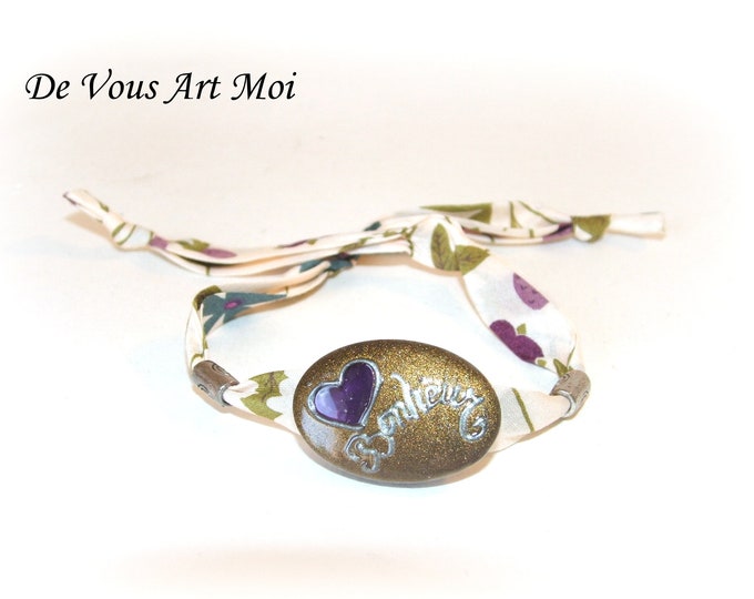 Bracelet Femme bohème,fait main,bracelet liberty,bracelet tissus ajustable,bracelet femme artisanal,bijou peint main,bracelet porcelaine