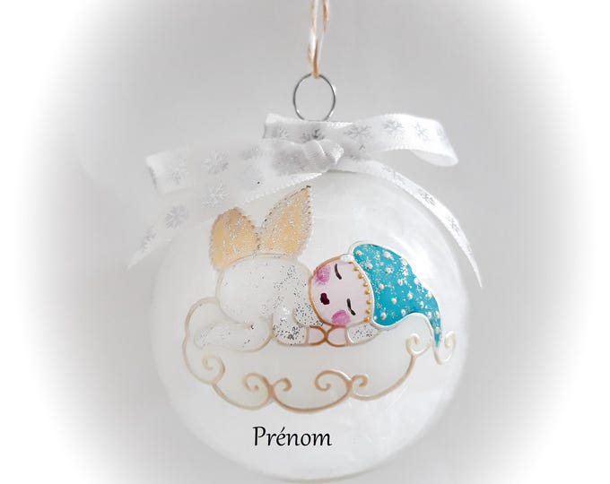 Boule de noël naissance en verre bébé garçon prénom personnalisé lutin ange peint main artisanal