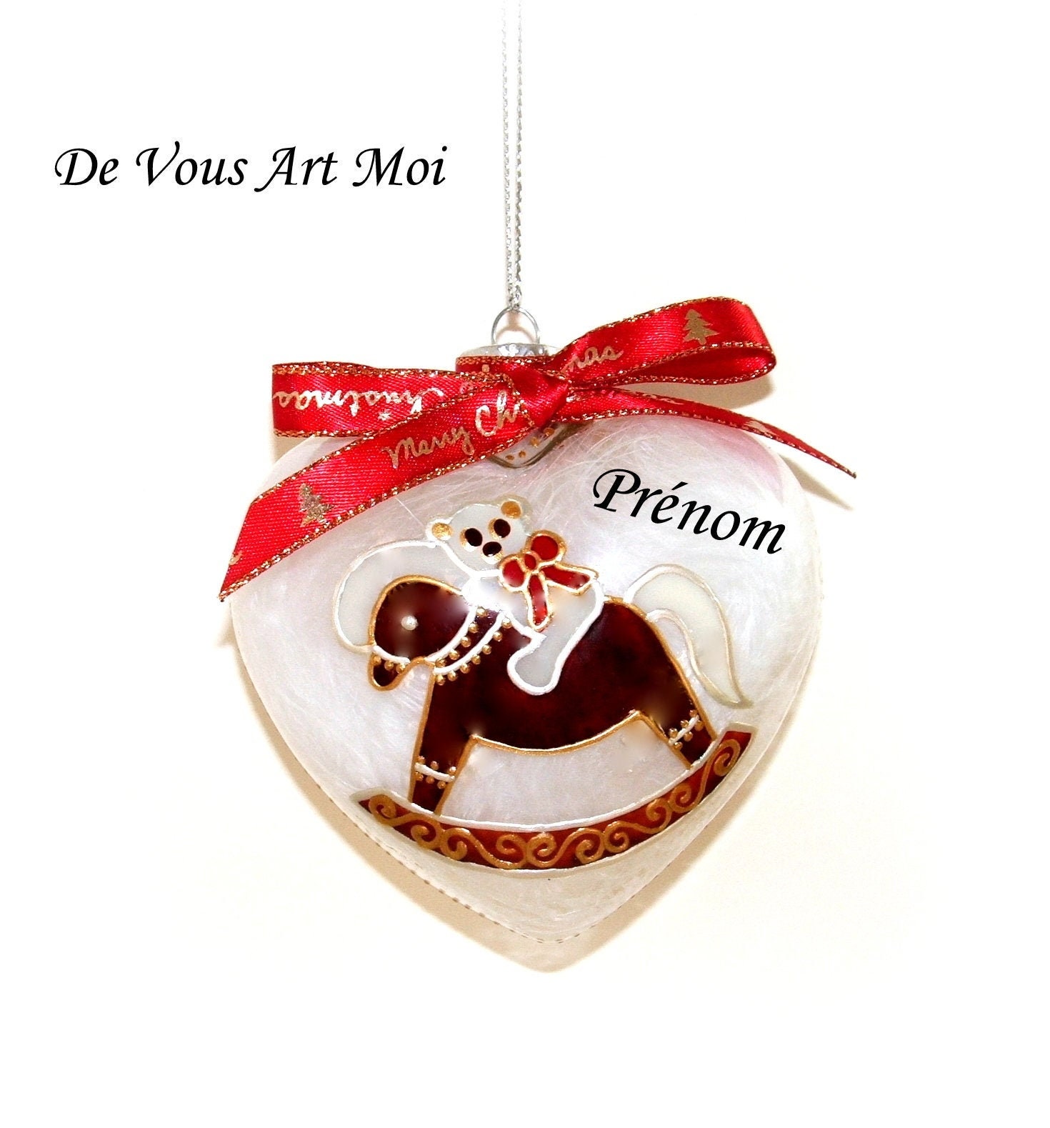 Boule Noël Enfant Personnalisée, Boule Noël avec Prénom, Boule Forme Coeur Verre, Peinte Main Artisa